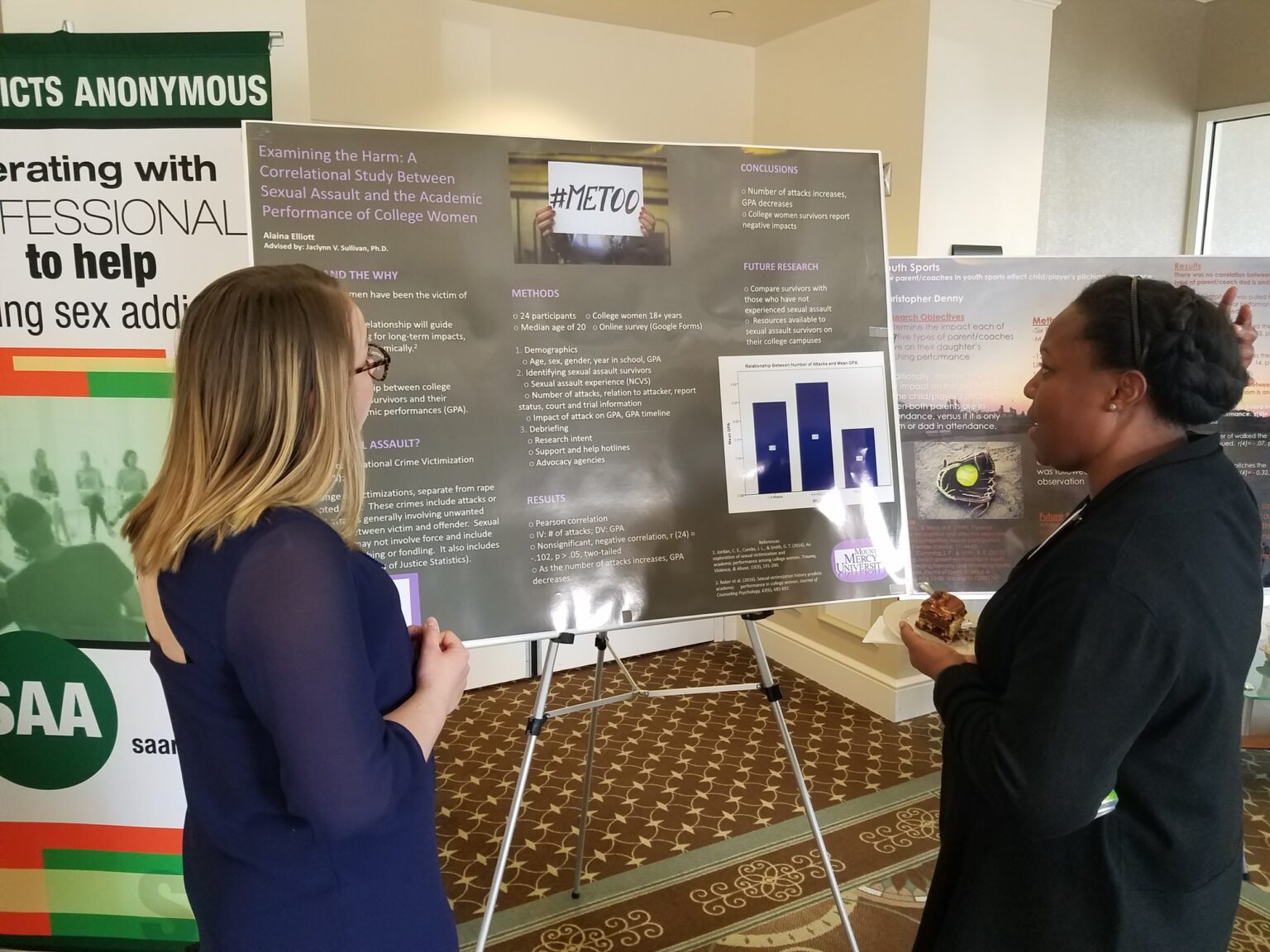 Member discussing a research poster during an IPA conference.