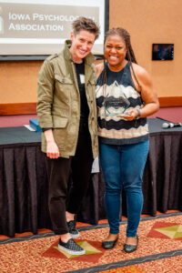 photo of Drs. Holmberg and Goins-Fernandez after presentation of the Diversity Leadership Award